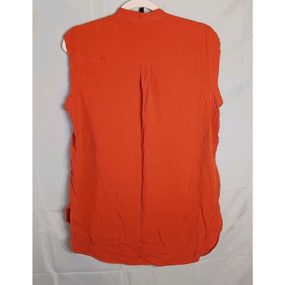 BCBGMaxAzria Jennan Sleeveless Button Up Blouse Large Silk Orange Hi-Lo EUC - Picture 3 of 8